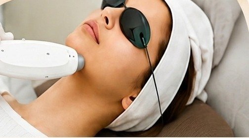 Laser skin treatment in progress
